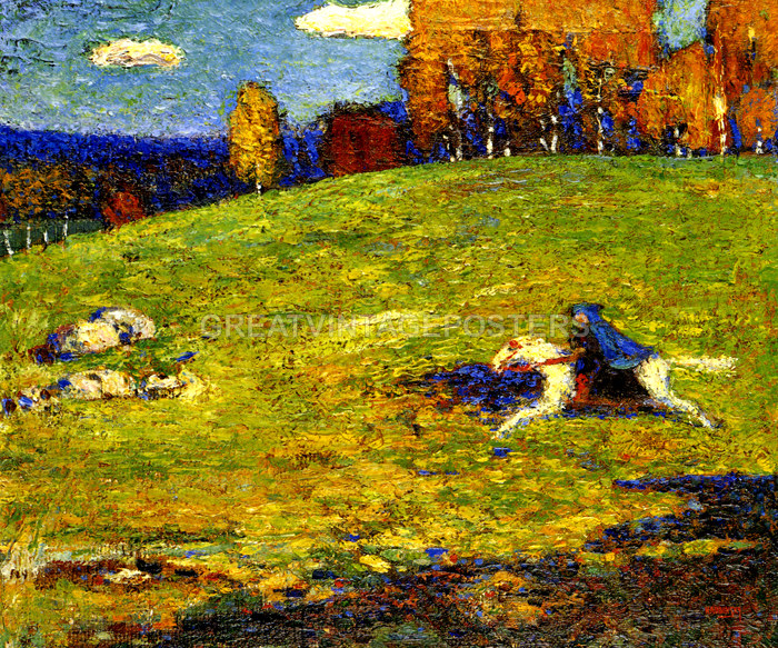 THE BLUE RIDER ON WHITE HORSE 1903 ABSTRACT PAINTING BY ...