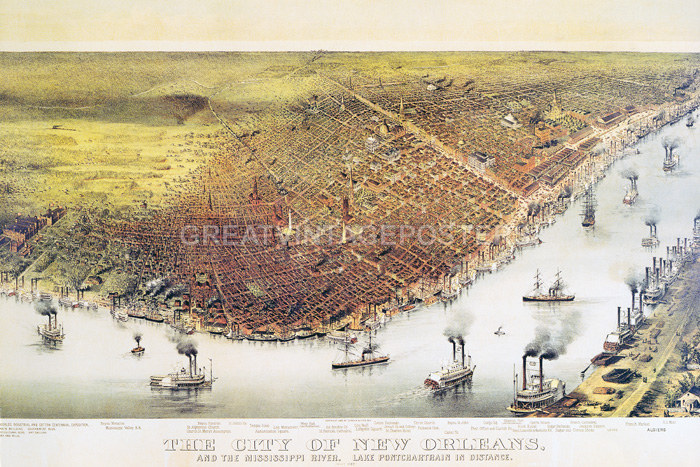 City Of New Orleans 1800's Panoramic Eye Repro Poster 