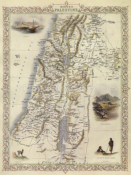 1800'S MAP MODERN PALESTINE NAZARETH JAFFA ARAB BIRD EYE VIEW POSTER ...