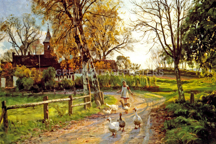 THE GOOSE GIRL FARM SCENE PAINTING BY PEDER MONSTED REPRO | eBay