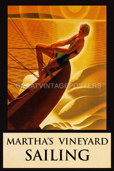 GIRL SAILBOAT SAILING MARTHA'S VINEYARD TRIP TRAVEL TOURISM VINTAGE ...